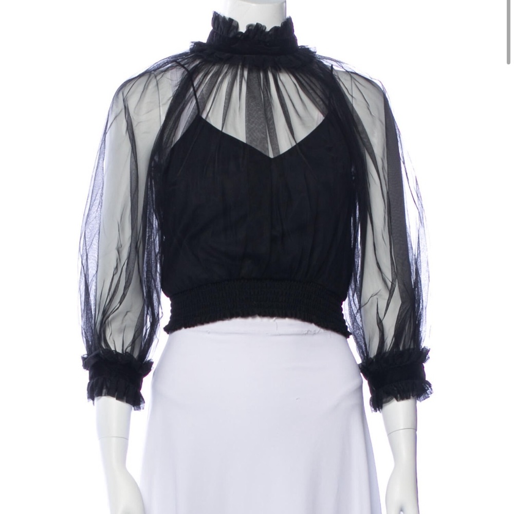 Mock Neck Alice + Olivia Three-Quarter Sleeve Sheer Top Size XS